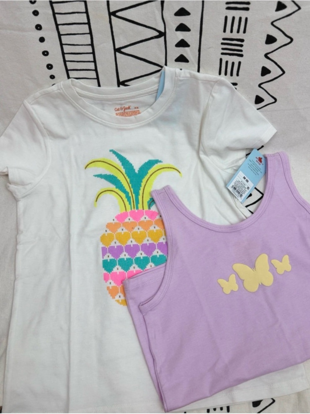 Cat & Jack White Pineapple Tee and Lavender Butterfly Tank Set